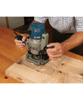 Rock Solid Dual Stitch Router Inlay Clear Block Thick Acrylic Jig Made For Plunge Routers Using 1/8 Bit Sizes To Nail Precision Woodworking Layouts And Fit Tight in use with a plunge router.