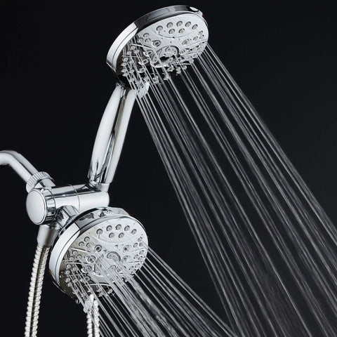 High Pressure 48 Mode Luxury 3 Way Shower Combo With Dual Rain And Handheld Shower Head, Extra Long 6 Ft Hose, All Chrome Finish