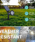 2-In-1 Solar Spot Lights Outdoor Waterproof Landscape Lighting With Auto On Off Sensor showcasing weather resistance in rain.