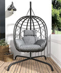 Cozy Hanging Egg Chair With Stand For Indoor Outdoor Use Wicker Rattan Swing Hammock With Thick Cushion on patio