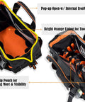 13-Inch Pro-Grade Tool Carrier For Electricians And HVAC Techs Compact 32-Pocket Organizer With Easy-Access Pop-Up Mouth And Orange Lining