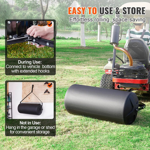 Tow Behind Lawn Roller 400Lb Sand Or Water Filled Yard Roller With Heavy Duty Steel Frame And LLDPE Drum attached to ATV