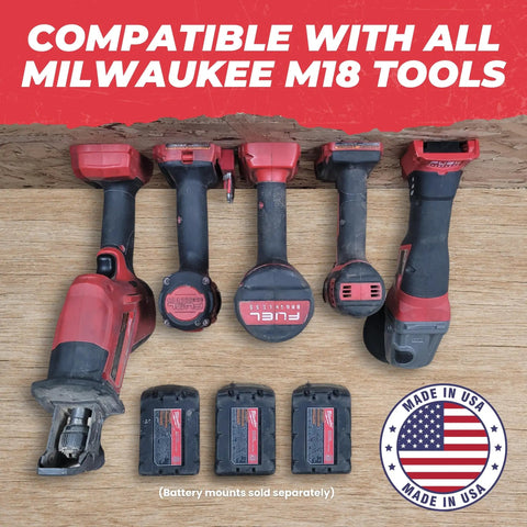 Heavy Duty Slide On Tool Holders Pack Of 10 For M18 Power Tools Wall Mounts with Milwaukee tools displayed