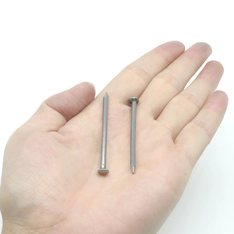 Top Shelf Metal Sliding Nails For Serious Woodworking And Furniture Assembly Solid Silver Hardware Fasteners displayed in a hand.