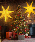 Two Pack 24 Inch Paper Star Lanterns With 50 LED Fairy String Lights Eight Modes Seven Pointed Hollow Star Hanging Decor