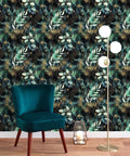 Peel And Stick Wallpaper Boho Forest Vintage Removable Self Adhesive Vinyl Mural For Bedroom Matte Gold Green Black Eco Friendly Ink