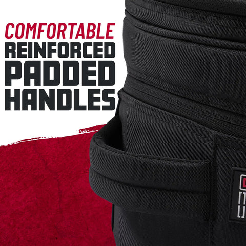 Top Tier 14 X 8 Inch Snare Drum Gig Bag With Hella Durable 1000D Nylon Armor featuring padded handles for easy transport.