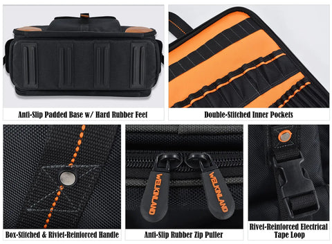 88 Pocket Electrician Tool Bag With 3 Large Compartments And 35L Capacity, Padded 17 Inch Laptop Sleeve, Built For Electricians, Technicians, HVAC Pros And Mobile Techs Who Need Serious Organization