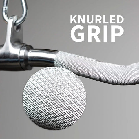 Close-up of knurled grip on Multi Grip Curl Bar Attachment for Cable Machines, Versatile Bicep Builder.