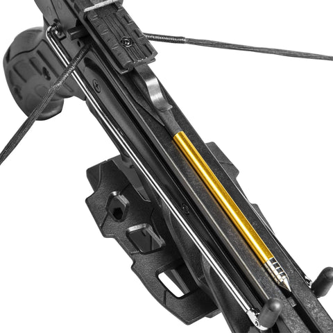 Close-up of Desire XL Pistol Crossbow Self Cocking With Adjustable Stock, showing loading mechanism and premium bolt.