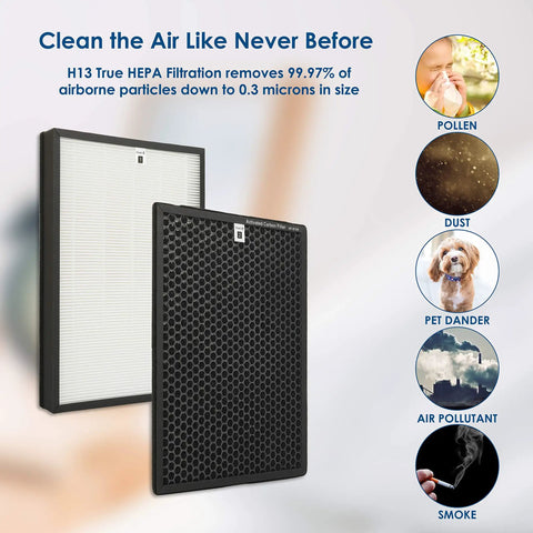 Replacement True HEPA Filter Combo for Alexapure Breeze AP-B102 and 3049 Set with filtration benefits shown