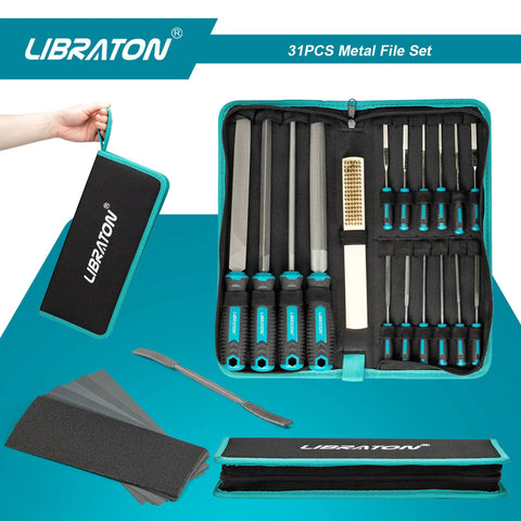 31 Piece Metal File Set For Woodworking And Metalworking With 8 Inch Flat, Half Round, Round And Triangle Files in zipper case