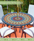 Round Outdoor Tablecloth With Umbrella Hole Waterproof Oilproof Fitted Elastic Zippered Cover for patio table with chairs