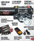 Beefed Up 3500lb Capacity 12V DC Electric Synthetic Rope Winch Kit with IP68 waterproof design and wireless remote for off-road use