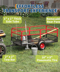 Beefed Up 1600Lb Steel Tow Behind Dump Trailer For ATVs And UTVs 22 Cu Ft Utility Dump Cart With garden tools and mower