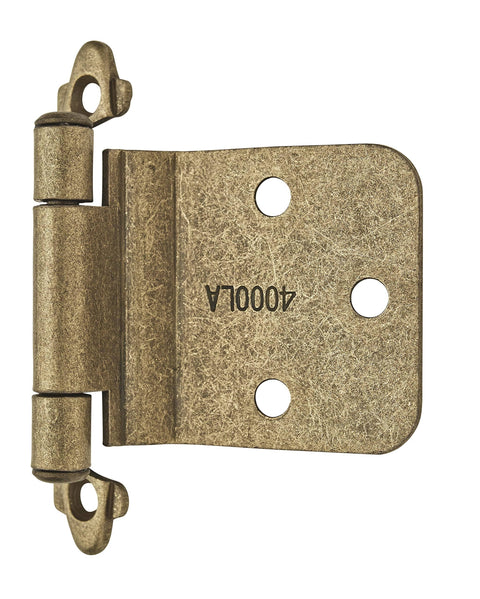 Burnished Brass Face Frame Cabinet Hinge Set With Variable Overlay And Reverse Bevel 30 Degree Self Closing Beefy Heavy Duty Steel 2 Pack For Cabinet Doors Easy Install displayed on a white background.