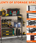 All In One Power Tool Organizer Cart With 4 Tier And Rolling Wheels, Heavy Duty Tool Storage Stand With Side Pockets And Drill Holder Layer