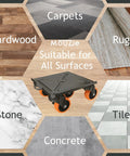 Heavy Duty Furniture And Appliance Lifter Jack With Rolling Wheels And Sliders, 3475 Lb Capacity, shown on multiple surfaces