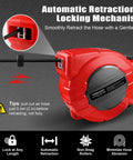 Retractable Air Hose Reel With One Quarter Inch By Fifty Feet Hybrid Polymer Hose, Auto Rewind, Wall Mount, dark gray and red