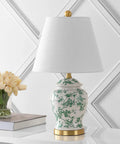 22 Inch White And Green Ceramic Table Lamp With White Linen Shade, French Country Chinoiserie Ginger Jar Bedside Lamp For Living Room And Bedroom, LED Bulbs Included, ETL Listed