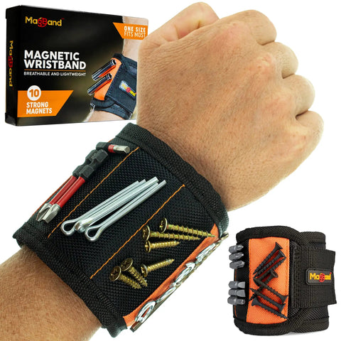 Magnetic Wristband For Holding Screws Nails And Drill Bits With 10 Strong Magnets Adjustable Tool Bracelet on wrist