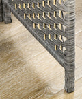 Close-up of mixed gray hand-woven PP panel with pine wood on Renters Friendly Ready To Use Six Foot Four Panel Room Divider