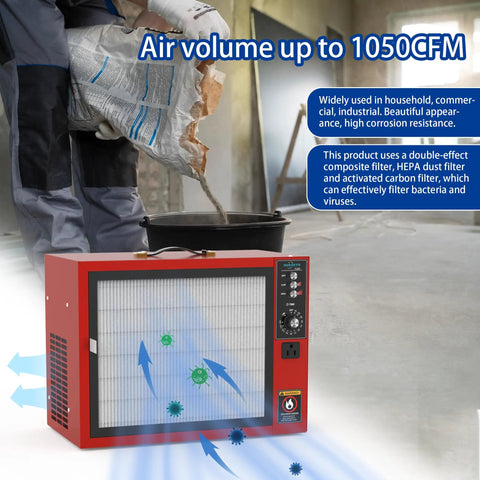 Battle Tested Bench Air Filter And Portable Dust Collector With A Beefy Vortex Fan Ideal For Woodworking Shops showing filtration process in action.