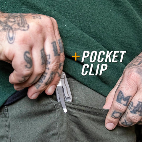 Paraframe Mini Pocket Knife EDC Folding Knife 2.2 Inch Fine Edge Stainless Steel with pocket clip in green pants pocket.