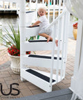 Child on stairs with No Slip Stair Treads With 80 Grit PET Non Skid Tape For Indoor Outdoor Steps And Staircases, black.