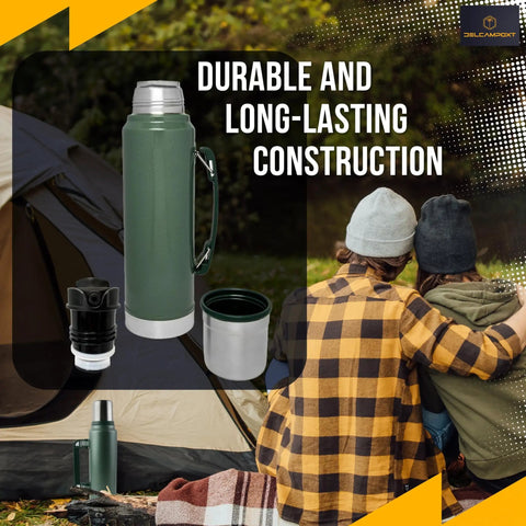 Replacement Cap And Lid For Classic Insulated Wide Mouth Flasks, Fits Thermal Stopper, BPA-Free, displayed with camping scene