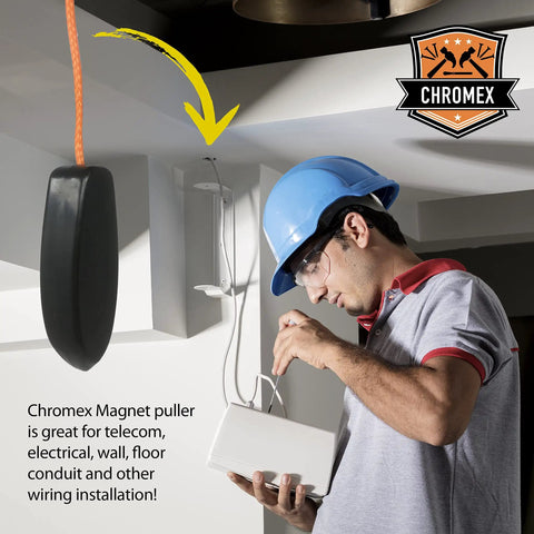 Wire Pulling System With Magnetic Tool Kit For Easy Cable Routing And Wall Installations in use by person holding cables
