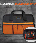25 Pieces Kids Real Tool Kit With Real Hand Tools For Young Builders displayed in orange and black tool bag