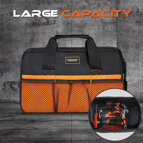 25 Pieces Kids Real Tool Kit With Real Hand Tools For Young Builders displayed in orange and black tool bag
