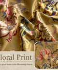 Floral Velvet Curtains 96 Inches Long With Bright Yellow Vintage French Country Print pattern close-up