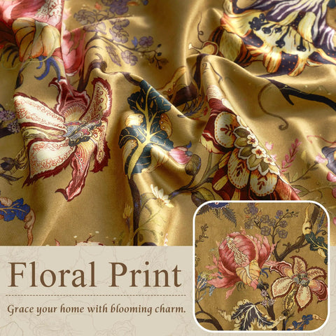Floral Velvet Curtains 96 Inches Long With Bright Yellow Vintage French Country Print pattern close-up