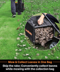 Corded Electric Lawn Mower With 14 Inch Cutting Width And 11 Amp Power For Quick Yard Work No Gas Or Batteries Needed 3,300 RPM Performance And Easy Height Adjustment From 1.4 To 3 Inches collecting leaves in bag on grassy lawn