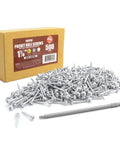Box and pile of Washer Head Pocket Hole Screws Zinc Coated Number Eight By One And A Quarter Inch Self Tapping Wood Screws with driver