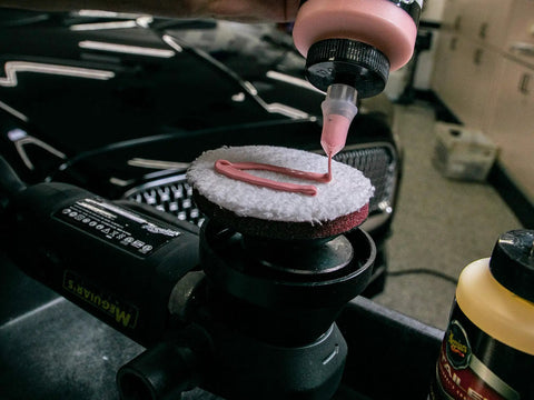 Using DA 3 Inch Microfiber Cutting Disc Kit 12 Pack For Car Detailing Pro Grade Scratch Removal on a polisher with compound.