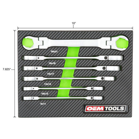 Must Have Six Piece Flex Head Flare Nut Wrench Set With 9mm 10mm 13mm 15mm 16mm 19mm Sizes Pro Grade Chrome Finish Rust Resistant EVA Storage Tray Built For Brake Lines And Hydraulic Fittings A Solid Gift For Auto Techs in EVA tray