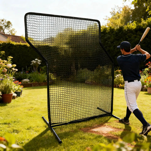 Player using Z Screen Pitching Net 5x7 Ft Portable Baseball Backstop For Backyard And Field Training Adjustable Height Softball Batting Practice Shield Durable Nylon Construction For Adults And Youth With Strike Zone.