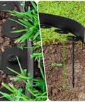 Close-up of 2-Inch By 200-Foot Landscape Edging Kit With 120 Spikes And 10 Connectors installed in soil, showing 6.7-inch spike depth.