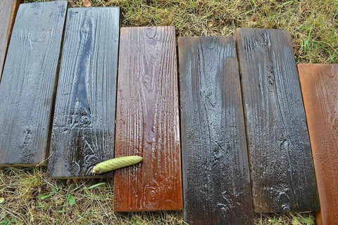 Two Piece Concrete Mold Set With Realistic Old Wood Look For Garden Stepping Stones Patio Pavers And Walkways on grass