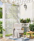 Outdoor Metal Privacy Screen Freestanding 6Ft Room Divider Panel 72In High By 47In Wide With Stand White in patio setting