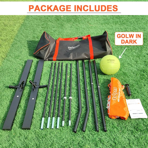 Portable 12ft Volleyball Training Net For Hitting And Serving Drills, Freestanding Indoor Outdoor Practice Net With Height Adjustable Setup, Glow In The Dark Ball, Carry Bag, Great For Backyard Games And One On One Or Two On Two Play package contents on grass