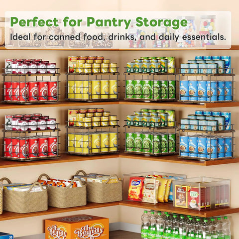 360 Degree Rotating Lazy Susan Can Organizer For Pantry Storage, Holds Twenty Six Cans, Black Smooth Spin Kitchen Rack, Straight Up Solid Design That Keeps Your Snacks Tight And Easy To Grab Whenever You Need Them in a well-organized pantry.