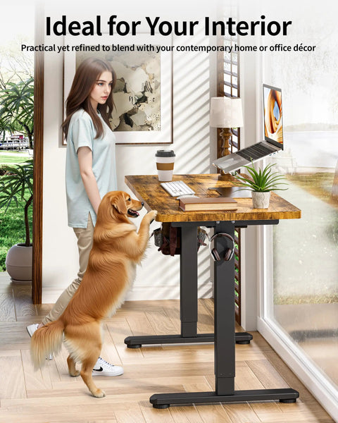 Electric Standing Desk With Memory Presets 48 By 24 Inches Adjustable Sit Stand Computer Desk For Home Office And Gaming Boss Mode Black Frame Rustic Brown Top Sturdy Lift System Built For Heavy Use