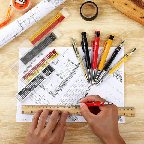 Built Tough Heavy Duty Mechanical Carpenter Pencils With 36 Vivid Color Refills And Snappy Sharpener for sketching layouts.