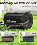 20 Inch Push And Tow Behind Lawn Roller Filled With 10 Gallons Of Water Or Sand, Heavy Duty Yard Roller, Black, on grass