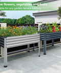 Raised Garden Bed With Legs Two Pack 48 By 24 By 30 Inches Elevated Planter Box Galvanized Steel For Backyard Outdoor Patio Balcony Garden 350 Pound Capacity Silver, shown with plants