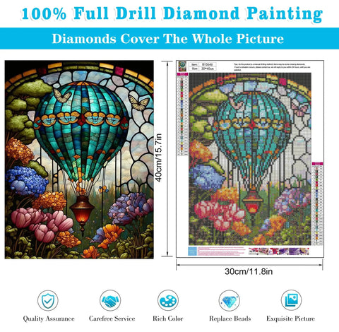 5D Diamond Painting Kit For Grownups With Hot Air Balloon Design Round Full Drill DIY Diamond Art Set For Beginners Gem Dots Wall Decor Gift